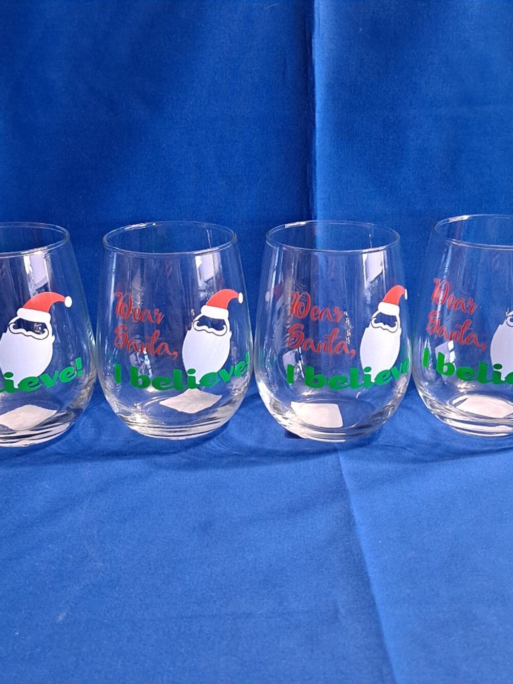 Set 4 Royal Norfolk CHRISTMAS Stemless Wine GLASSES 17 Oz "Dear Santa, I Believe